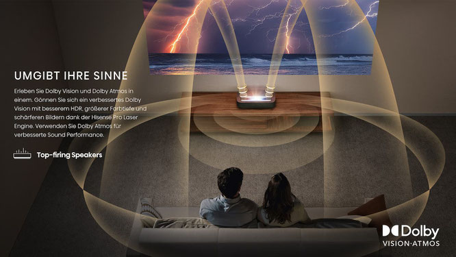 Hisense PL2 Laser TV mit DOlby Vision und DOlby Atmos  beamer-freund Düsseldorf, ansi lumen beamer, laser tv leinwand