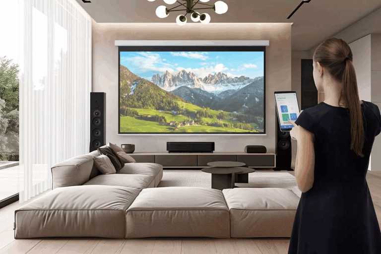 Hochkontrast-Leinwand mit Epson EH-QS100 Laser TV mit 4500 Ansi Lumen