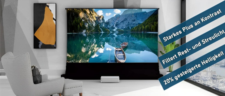 Laser TV mit Bodenscherenleinwand Kontrastleinwand