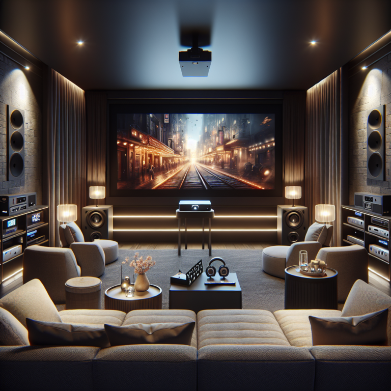 Wohnzimmer mit Beamer und Leinwand