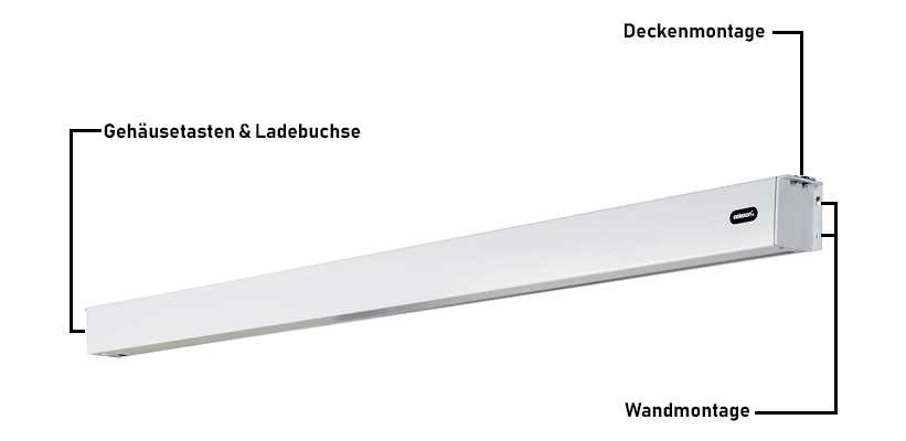 Celexon Pearlstone Kontrastleinwand mit Akku Gehäusedarstellung Montagemöglichkeiten