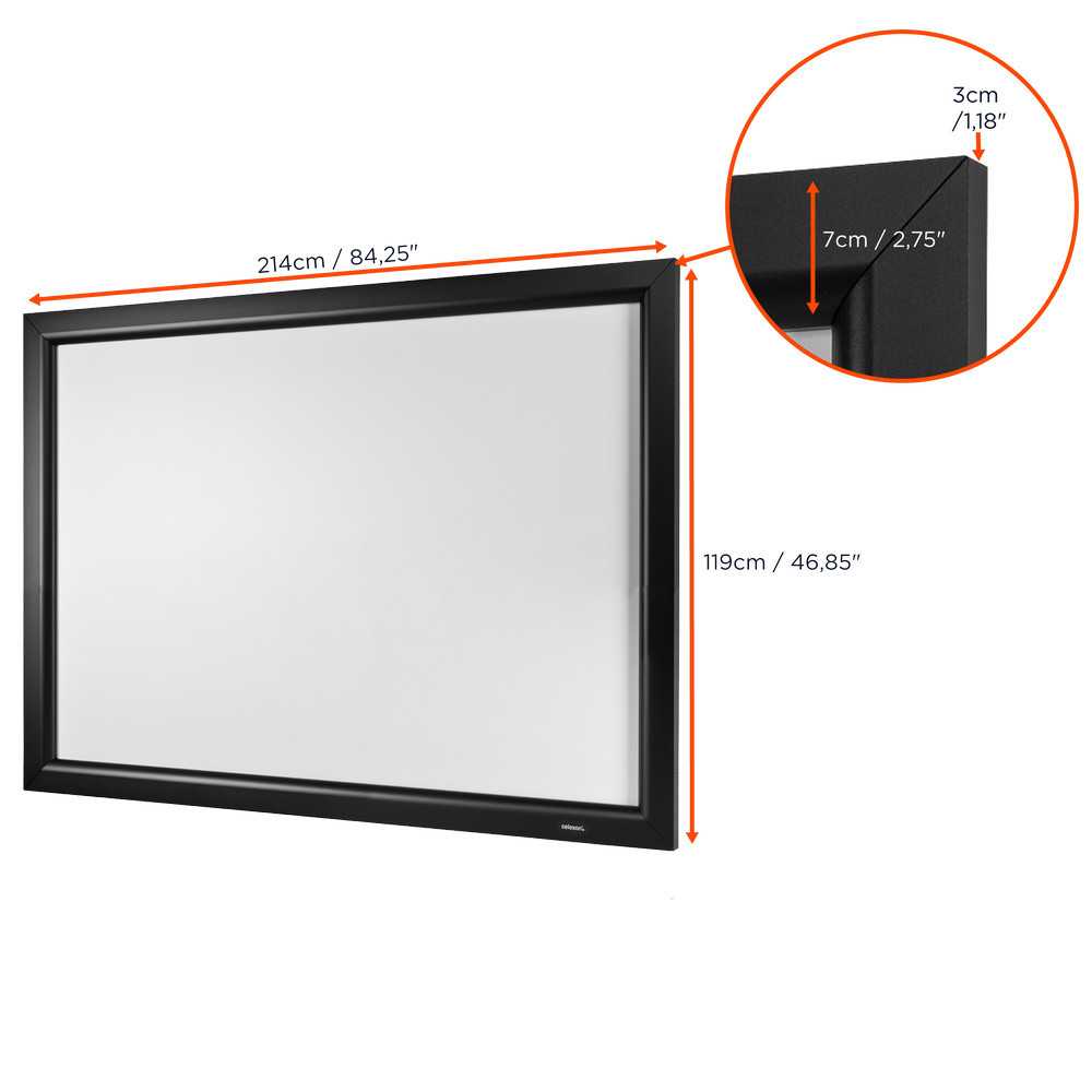 Celexon HomeCinema Frame Rahmenleinwand – Seitenansicht mit Maßangaben
