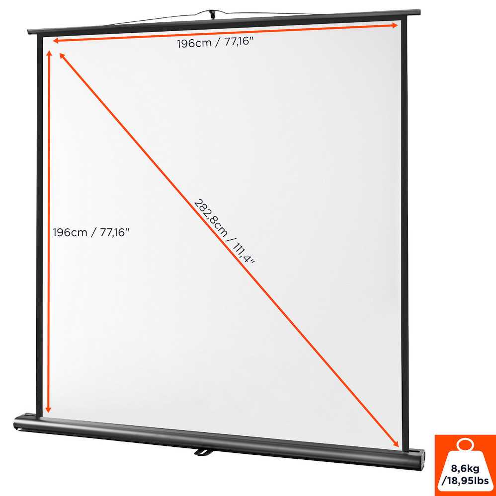 Celexon Ultramobil Professional Plus 200x200 cm – Ansicht mit Maßangaben
