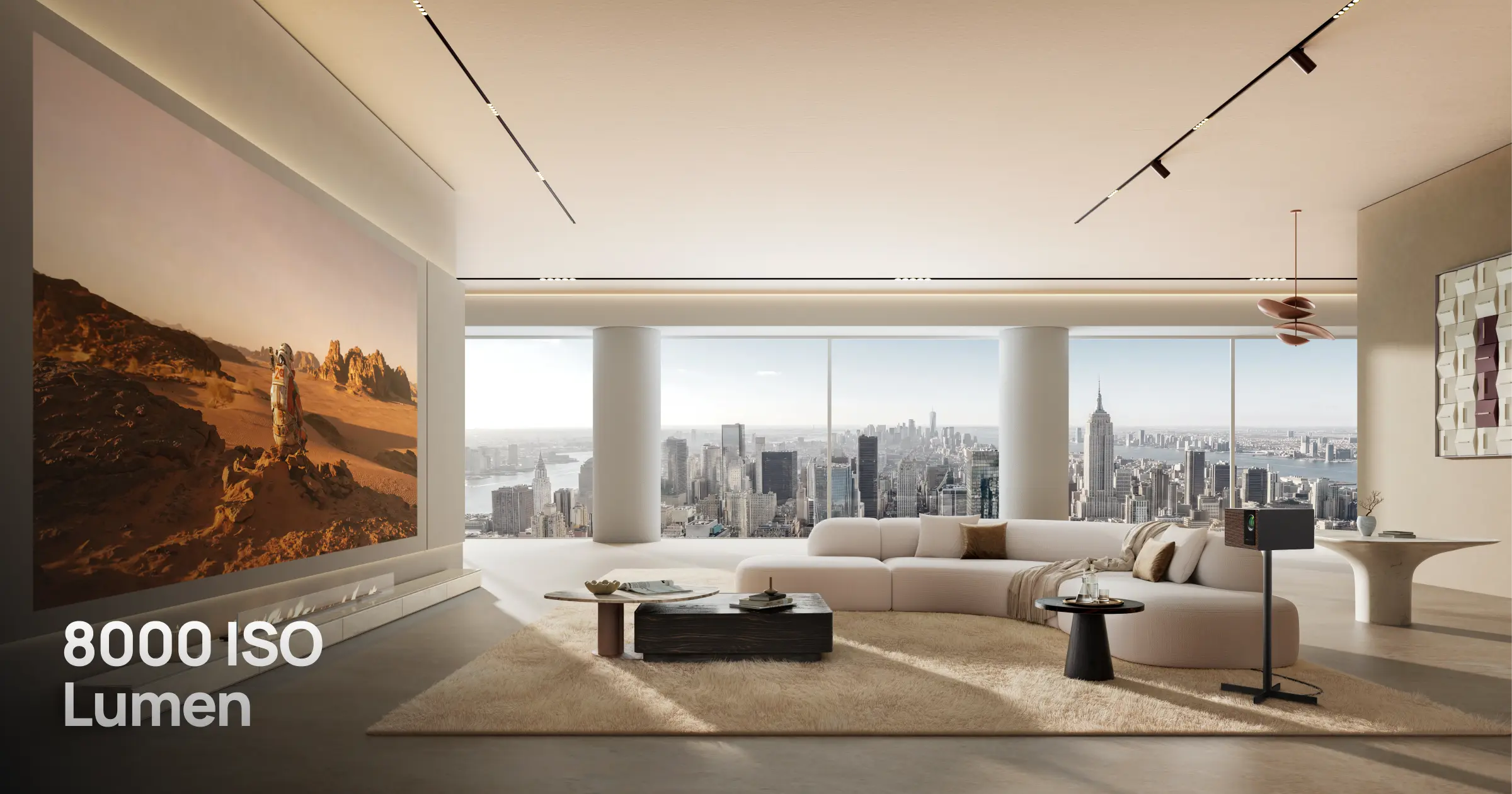 XGIMI TITAN Noir Ultra Max projiziert mit 8.000 ISO Lumen ein brillantes 4K-Bild auf einer großen Leinwand – kinoreife Helligkeit für jeden Raum