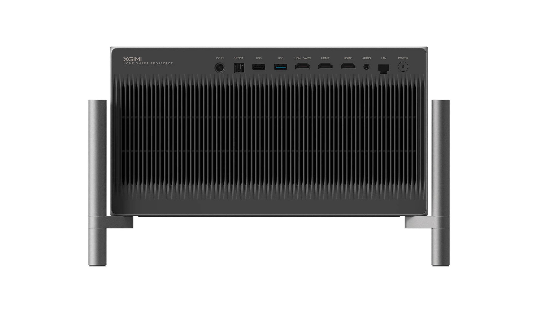 Rückseite des XGIMI TITAN Noir Ultra Pro mit allen Anschlüssen – 3× HDMI, USB, Gigabit LAN, Optical und 3,5-mm-Klinke übersichtlich angeordnet