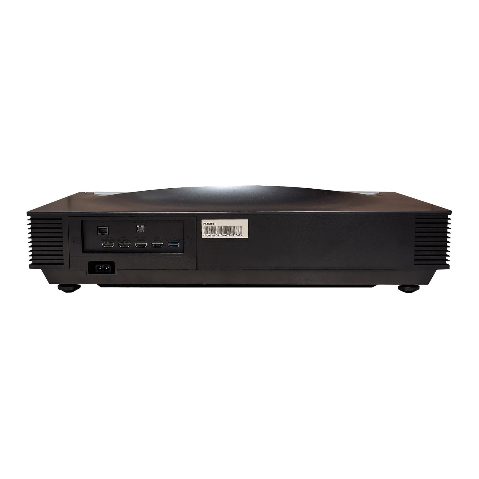 Anschlussfeld des Hisense PX4 Pro TriChroma mit zwei HDMI 2.1, HDMI 2.0 eARC, USB, LAN und optischem Digitalausgang